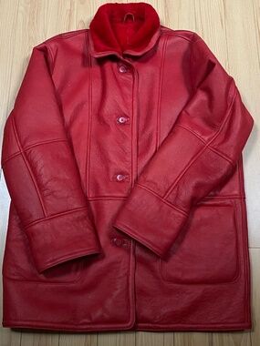 GORGEOUS RED SHEARLING COAT LIKE NEW